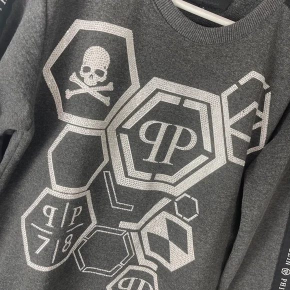 Philipp Plein Womens Sweater Small Skull Beaded Sweatshirt Pullover Gray N91 - Picture 2 of 8